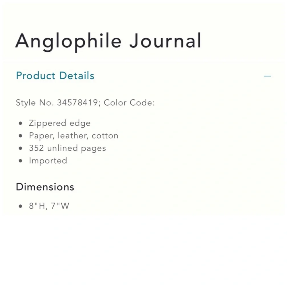 Anthropologie Anglophile Journal
